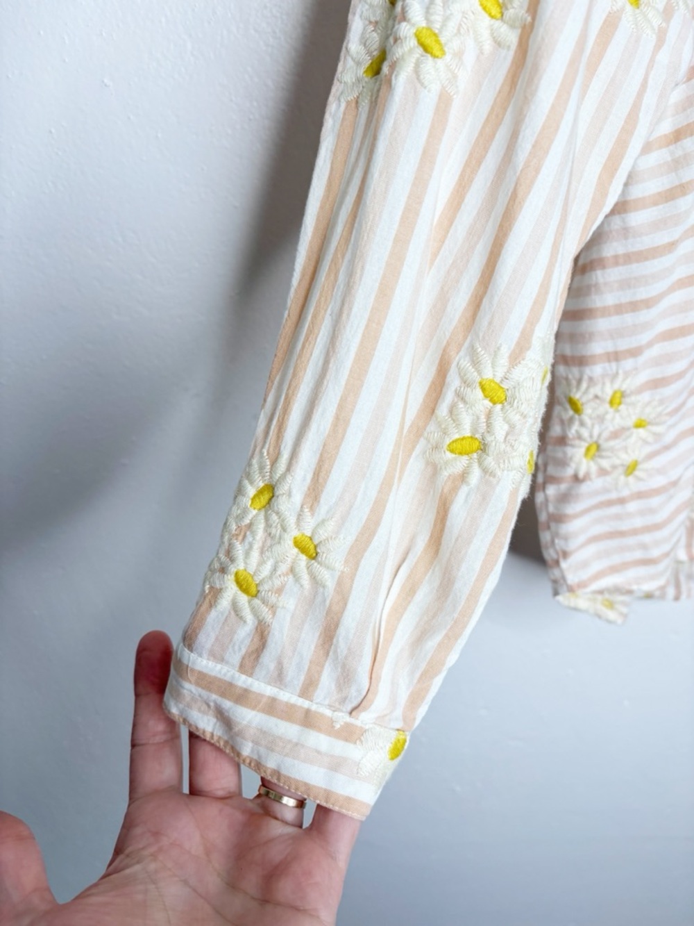 BDG Pink Ivory Stripped Oversized Button Down With Embroidered Daisies Size XS - Picture 4 of 9